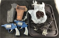 Lot With 3 Toy Guns, 2 Holsters, And Plastic Toy