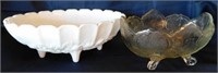 Oval footed fruit bowl - milk glass oval footed