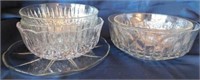 6 clear glass bowls, 6" to 10" - 12" glass platter