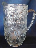 Glass water pitcher, all over embossed fruit