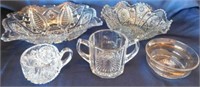 Clear glass sugar bowl and punch cup with polished