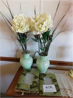 Mint green vases with silk flowers - green frames-