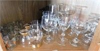 13 clear & 3 amber alcohol stemware - 5 gold