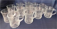 12 Vintage Slcoloc of France Glass Iris mugs
