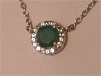 Sterling Silver Diamond and Emerald Necklace