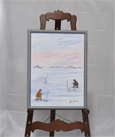 Inuit Native Original Acrylic On Board Painting