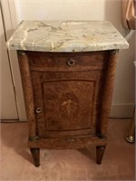 Antique Burl Marble Top Night Stand