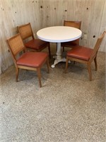 White Pedestal Table w/ 4 Woven Back Chairs