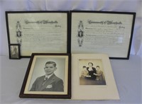 Framed Military Warrants and Family Photos