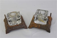 2 Inkwells with Cast-Iron Bases