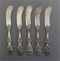 Five Sterling Silver Butter Knives