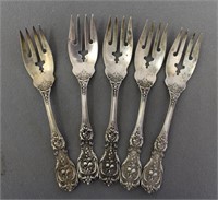 Five Sterling Silver Dessert Forks