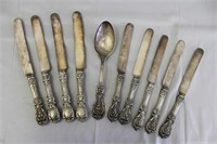 Nine Sterling-Handled Knives & Sterling Spoon