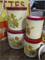 4PC. TIN CANISTER SET & STONEWARE COVERED DISH