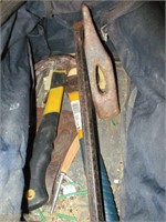 TOOL BAG W/ HAMMERS , BOLT CUTTERS ETC