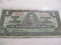 1937 BANK OF CANADA $1 BILL. - SOME WRINKLES