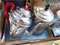 2 coffee pots: 1 art deco w/ Bakelite handle & top
