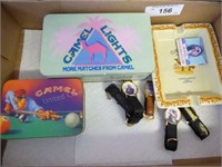 Camel Cigarette items: watches, ashtray tins