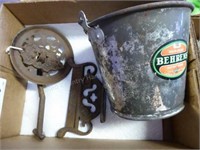 Cast iron boot scraper - plant holder - tin pail