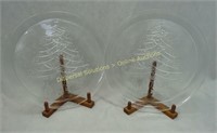 2 Glass Christmas Tree Platters