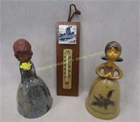 Ceramic Lady Bells & Dutch Themed Thermometer