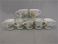 7 Corning mugs Hummingbird / Hibiscus pattern