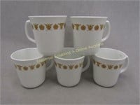 5 Corning mugs Gold Trim pattern