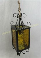Metal Light Fixture - amber glass