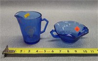 Shirley Temple Pitcher & Blue Dish