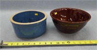 Blue Stoneware Dish- cracked & Brown Bowl 8"