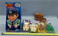 Police Cookie Jar, Beanie Babys, & Wooden Bank