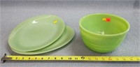 2- Jaidiete Platters & Vaseline Glass Bowl