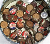 Tin of Cork Lined Soda Bottle Caps Pepsi & Others
