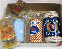 Lot of Soda and Beer Advertising and Cans