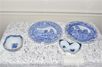 BLUE SPODE PLATES & 2 BOWLS 1 CHINESE