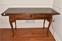 TWO DRAWER DESK MAHOGANY TURNED QUEEN ANNE LEGS