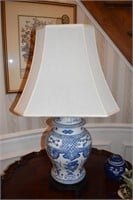 BLUE/WHITE URN/GINGER JAR LAMP- STIFEL SHADE 31"