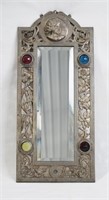 Antique Small Bevelled Glass Mirror With Cabachons