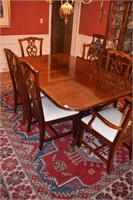 MAHOGANY DINING ROOM TABLE AND 8 CHAIRS W/ 2