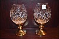 BRASS BASE CANDLE HOLDERS W/ WATERFORD SHADES 9