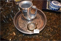 STEIN, SILVERPLATE TRAY, TURTLE MAGNIFIER GLASS
