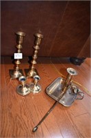 2 PAIRS CANDLE STICKS, SINGLE CANDLE STICK WITH