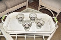 CHALK FINISH TRAY DOUBLE HANDLE AND 4 CANDLE