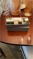 FOUR PEWTER NAPKIN HOLDERS