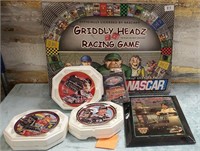 11 - GRIDDLY HEADZ RACING GAME; PLATES & CLOCK