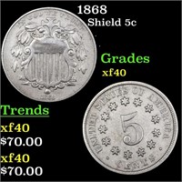 1868 Shield 5c Grades xf