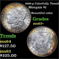 1886-p Colorfully Toned Morgan $1 Grades Select+ U