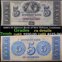 1800's $5 Citizens Bank of New Orleans, Louisiana