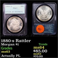 1880-s Rattler Morgan $1 Graded ms63