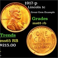 1917-p Lincoln 1c Grades GEM Unc RB